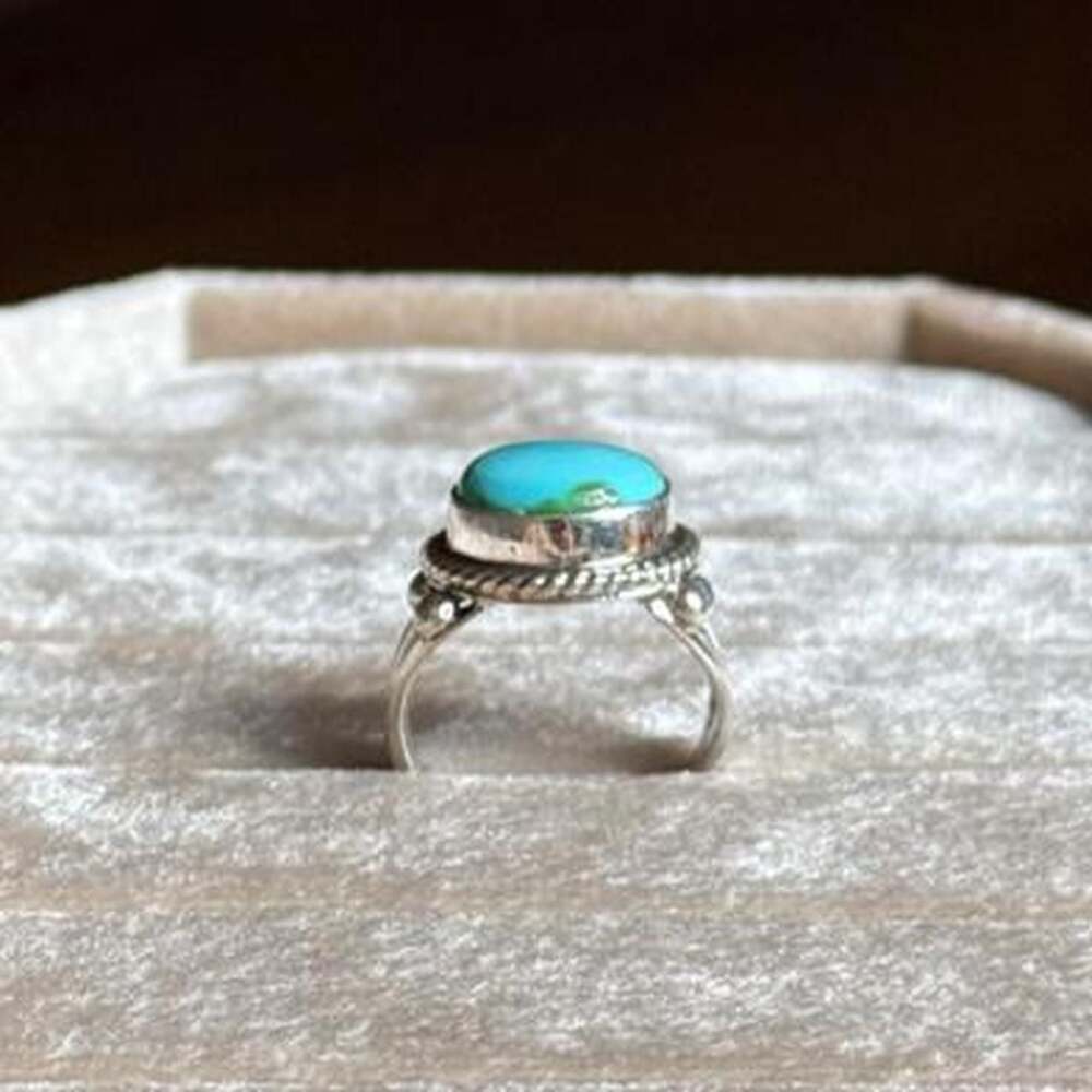 Navajo Handmade Sonoran Gold Turquoise Sterling Silver Ring - Picture 2 of 6